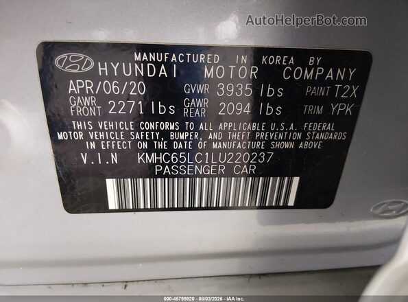 KMHC65LC1LU220237 2020 HYUNDAI IONIQ HYBRID Silver Вид підкапотного простору