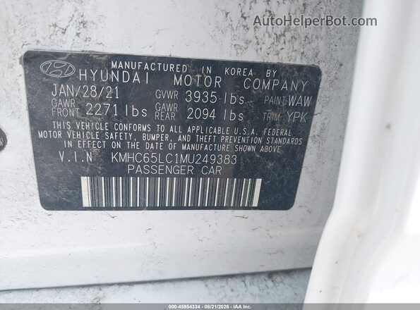 KMHC65LC1MU249383 2021 HYUNDAI IONIQ HYBRID White Շարժիչի բաժամունքի տեսք