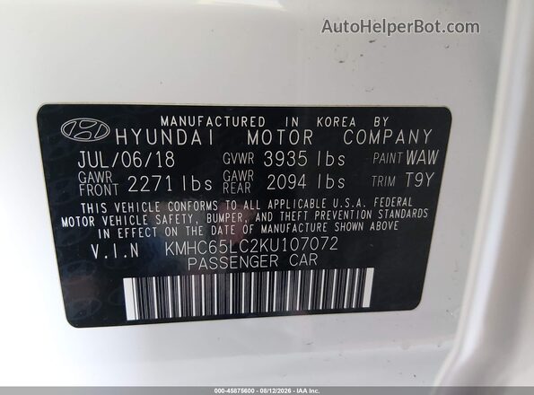 KMHC65LC2KU107072 2019 HYUNDAI IONIQ HYBRID White Engine compartment view