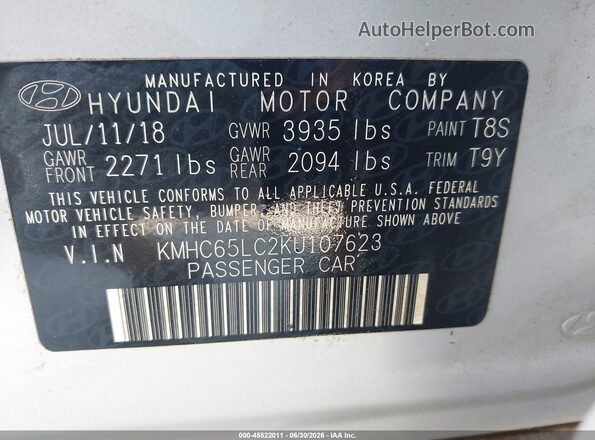 KMHC65LC2KU107623 2019 HYUNDAI IONIQ HYBRID Silver Շարժիչի բաժամունքի տեսք