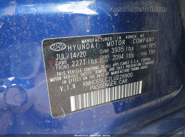 KMHC65LC2LU228900 2020 HYUNDAI IONIQ HYBRID Blue Vista del compartimento del motor
