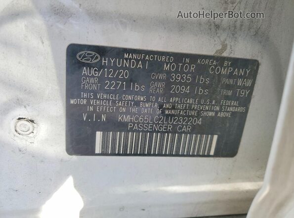 KMHC65LC2LU232204 2020 HYUNDAI IONIQ White Engine compartment view