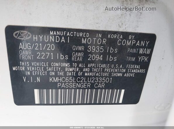 KMHC65LC2LU233501 2020 HYUNDAI IONIQ HYBRID Gray ძრავის განყოფილების ხედი