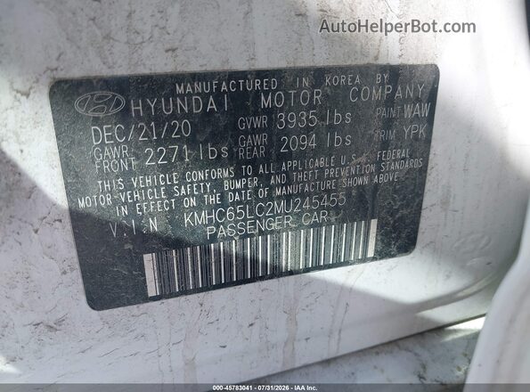 KMHC65LC2MU245455 2021 HYUNDAI IONIQ HYBRID White Շարժիչի բաժամունքի տեսք