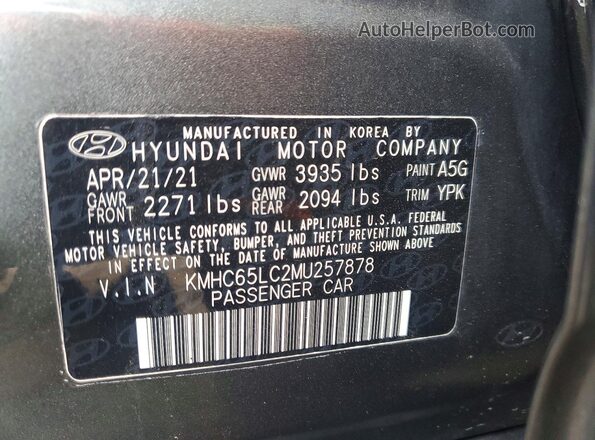 KMHC65LC2MU257878 2021 HYUNDAI IONIQ Charcoal VIN կոդի պիտակի տեսք