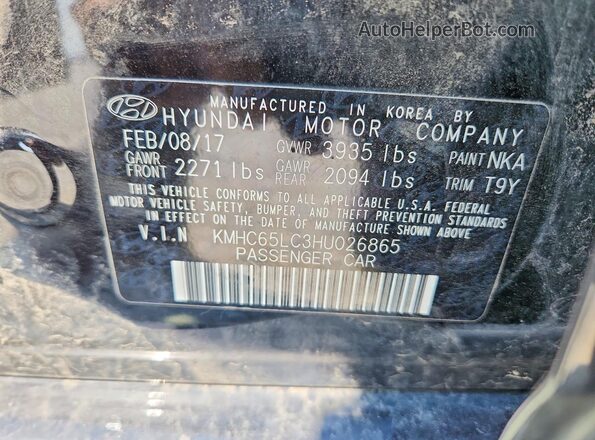 KMHC65LC3HU026865 2017 HYUNDAI IONIQ Black Vista del compartimento del motor