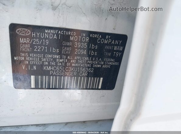 KMHC65LC3KU156362 2019 HYUNDAI IONIQ HYBRID White Widok komory silnika