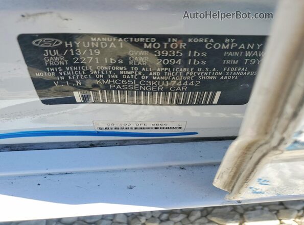 KMHC65LC3KU174442 2019 HYUNDAI IONIQ Белый Вид подкапотного пространства