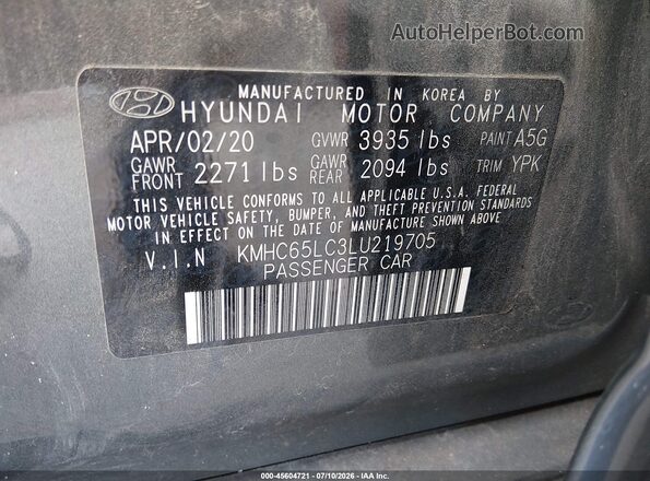 KMHC65LC3LU219705 2020 HYUNDAI IONIQ HYBRID Gray Engine compartment view