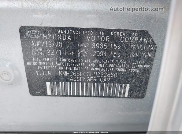 KMHC65LC3LU232860 2020 HYUNDAI IONIQ HYBRID Silver Engine compartment view