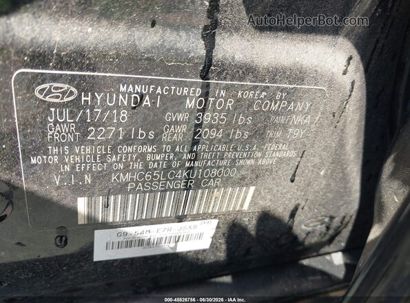 KMHC65LC4KU108000 2019 HYUNDAI IONIQ HYBRID Black Вид підкапотного простору