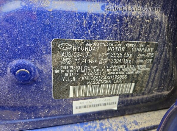 KMHC65LC4KU179066 2019 HYUNDAI IONIQ Синий Вид подкапотного пространства