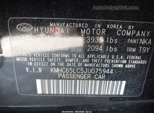 KMHC65LC5JU075944 2018 HYUNDAI IONIQ HYBRID Black Vista del compartimento del motor