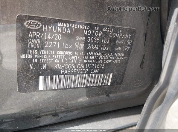KMHC65LC5LU221875 2020 HYUNDAI IONIQ HYBRID Серый Вид подкапотного пространства