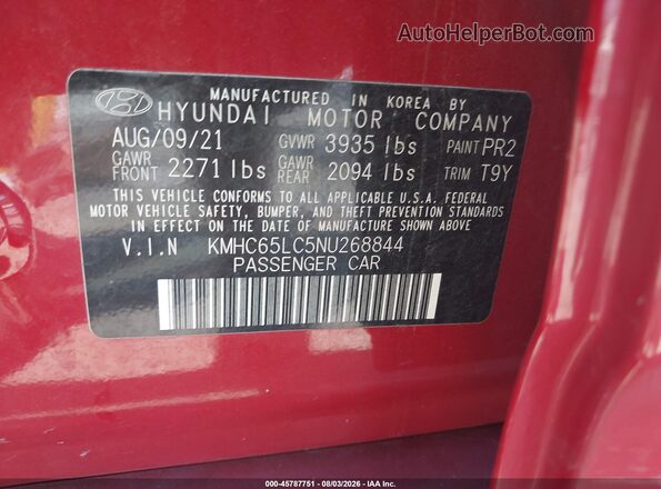 KMHC65LC5NU268844 2022 HYUNDAI IONIQ HYBRID Red Widok komory silnika