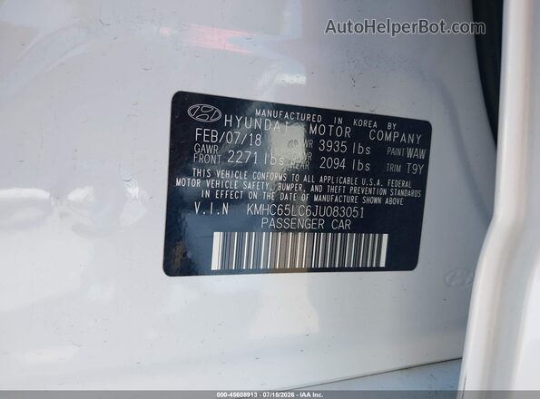 KMHC65LC6JU083051 2018 HYUNDAI IONIQ HYBRID White Вид підкапотного простору