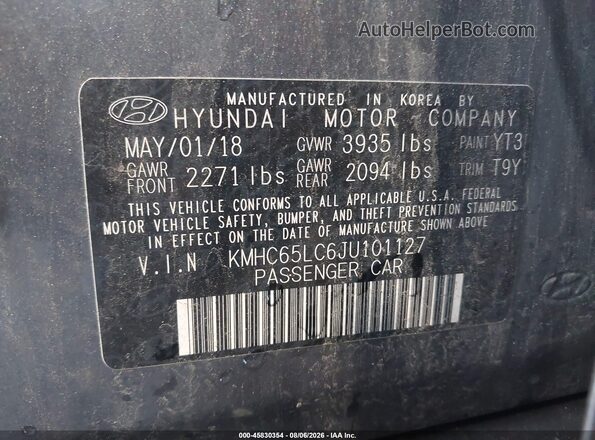 KMHC65LC6JU101127 2018 HYUNDAI IONIQ HYBRID Gray Вид підкапотного простору