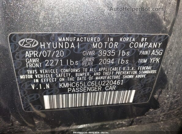 KMHC65LC6LU220461 2020 HYUNDAI IONIQ HYBRID Gray Widok komory silnika