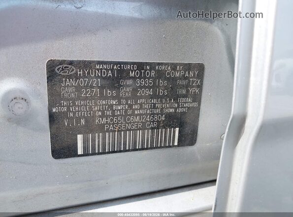KMHC65LC6MU246804 2021 HYUNDAI IONIQ HYBRID Silver Շարժիչի բաժամունքի տեսք