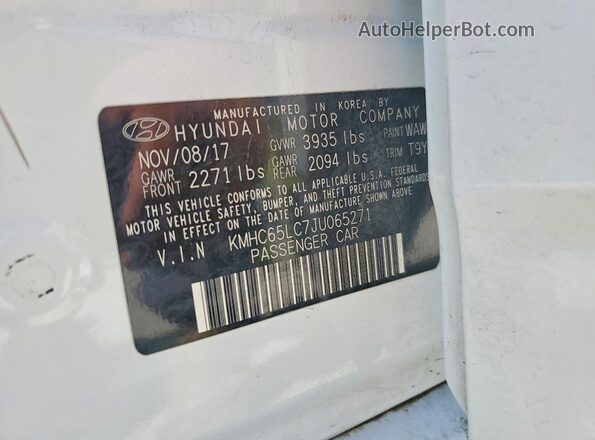 KMHC65LC7JU065271 2018 HYUNDAI IONIQ Белый Вид подкапотного пространства