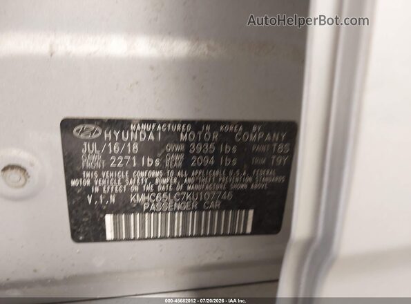 KMHC65LC7KU107746 2019 HYUNDAI IONIQ HYBRID White Вид підкапотного простору