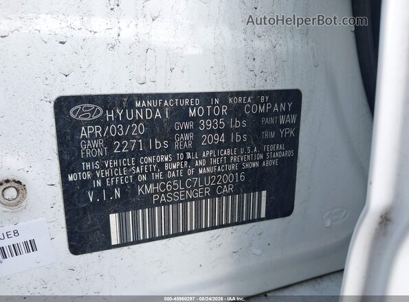 KMHC65LC7LU220016 2020 HYUNDAI IONIQ HYBRID White Widok komory silnika
