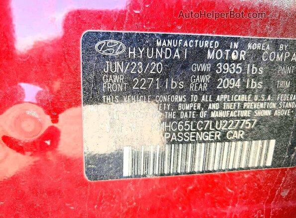 KMHC65LC7LU227757 2020 HYUNDAI IONIQ Красный Вид подкапотного пространства