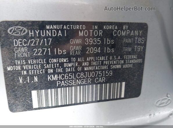 KMHC65LC8JU075159 2018 HYUNDAI IONIQ HYBRID Silver ძრავის განყოფილების ხედი