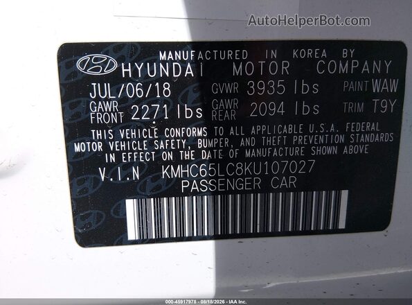 KMHC65LC8KU107027 2019 HYUNDAI IONIQ HYBRID White Вид підкапотного простору
