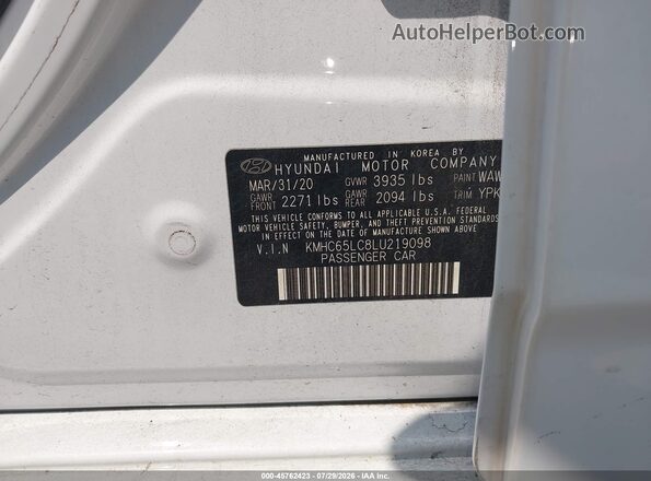 KMHC65LC8LU219098 2020 HYUNDAI IONIQ HYBRID White ძრავის განყოფილების ხედი