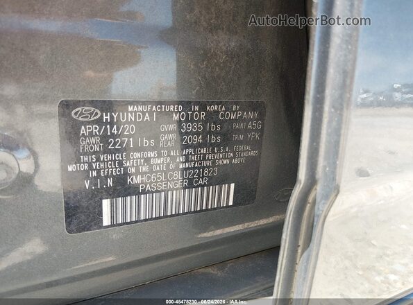 KMHC65LC8LU221823 2020 HYUNDAI IONIQ HYBRID Gray Engine compartment view