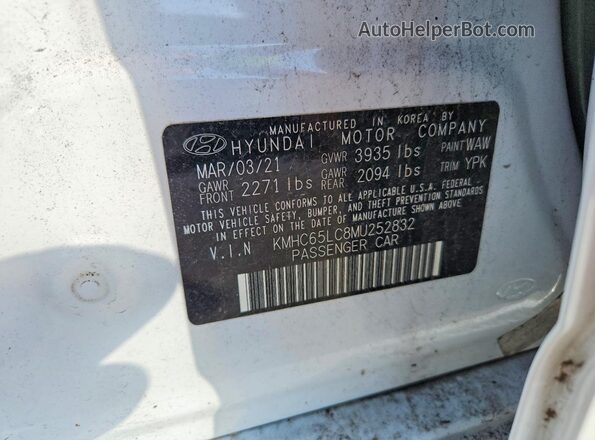KMHC65LC8MU252832 2021 HYUNDAI IONIQ White Widok naklejki z numerem VIN