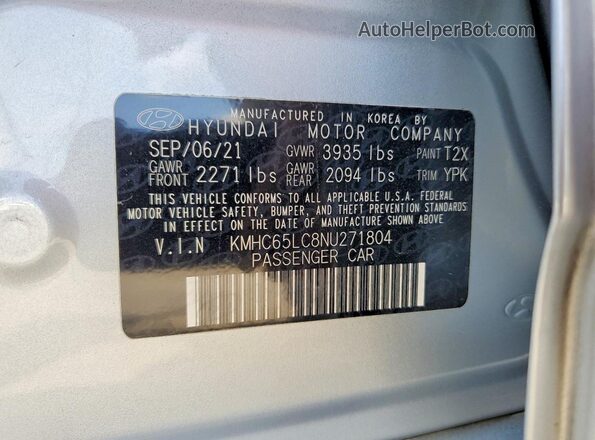 KMHC65LC8NU271804 2022 HYUNDAI IONIQ Silver Widok komory silnika