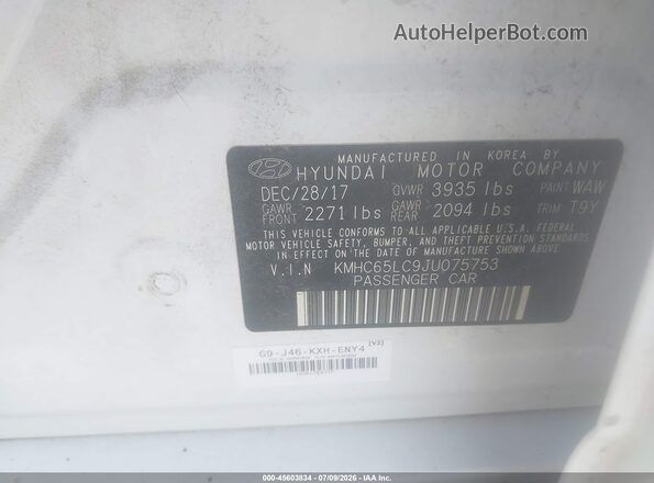 KMHC65LC9JU075753 2018 HYUNDAI IONIQ HYBRID Белый Вид подкапотного пространства