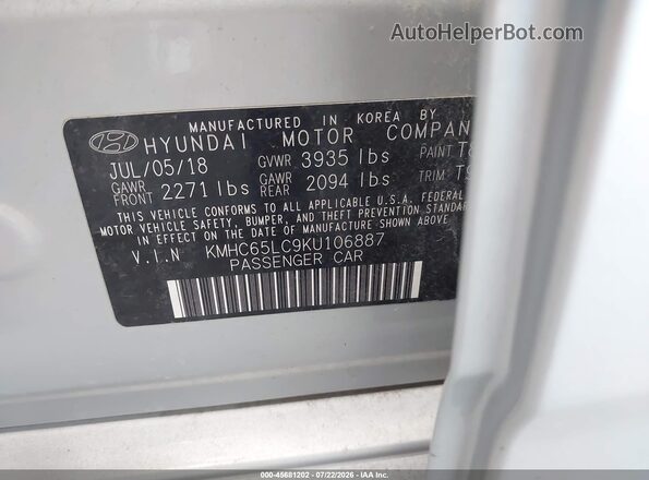 KMHC65LC9KU106887 2019 HYUNDAI IONIQ HYBRID Silver Շարժիչի բաժամունքի տեսք