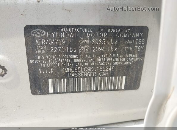 KMHC65LC9KU159248 2019 HYUNDAI IONIQ HYBRID Silver Շարժիչի բաժամունքի տեսք