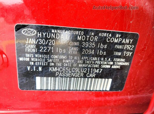 KMHC65LC9LU211947 2020 HYUNDAI IONIQ Red Widok komory silnika