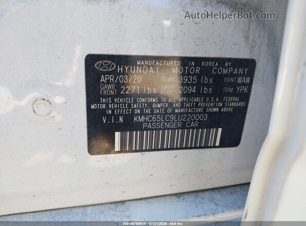 KMHC65LC9LU220003 2020 HYUNDAI IONIQ HYBRID Silver Vista del compartimento del motor
