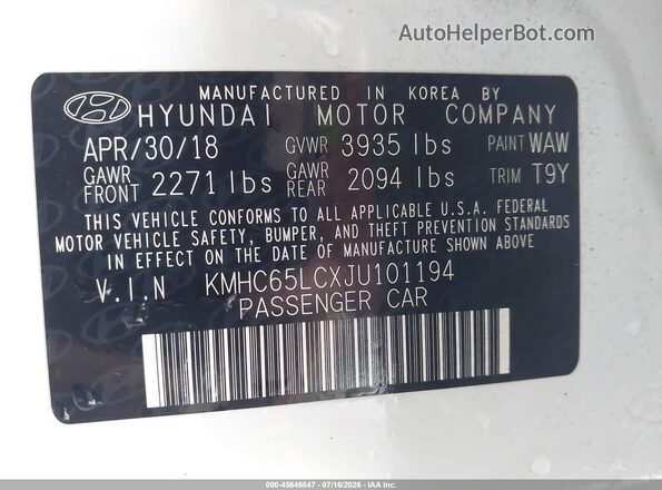 KMHC65LCXJU101194 2018 HYUNDAI IONIQ HYBRID White Вид підкапотного простору