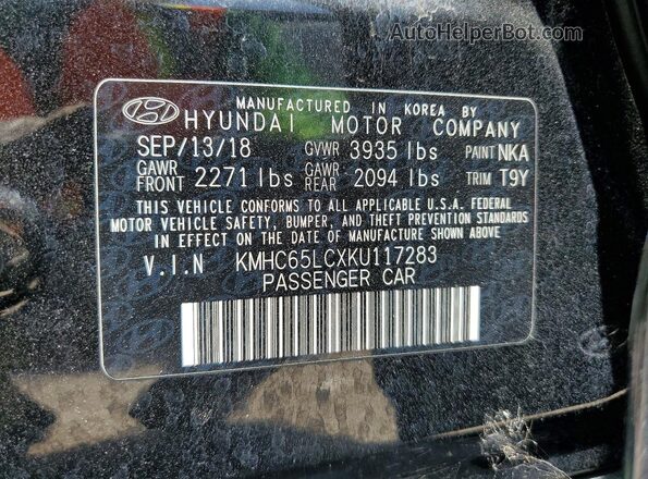 KMHC65LCXKU117283 2019 HYUNDAI IONIQ Black VIN կոդի պիտակի տեսք