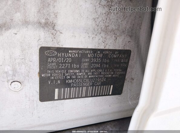 KMHC65LCXLU219524 2020 HYUNDAI IONIQ HYBRID Белый Вид подкапотного пространства