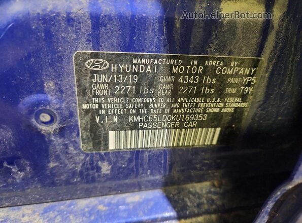 KMHC65LD0KU169353 2019 HYUNDAI IONIQ Blue Widok komory silnika