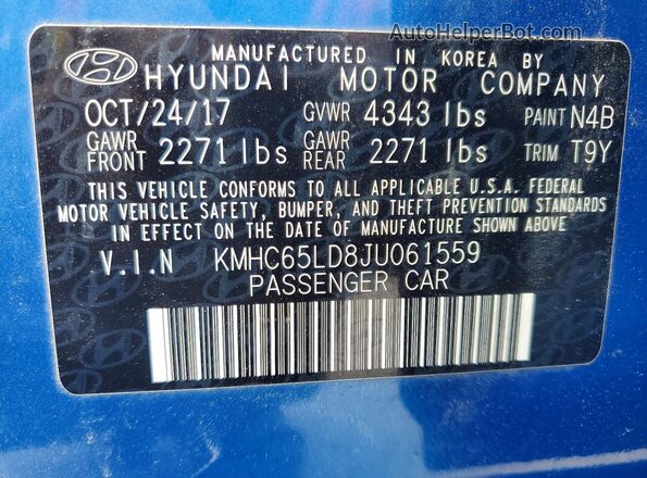 KMHC65LD8JU061559 2018 HYUNDAI IONIQ Blue VIN sticker view