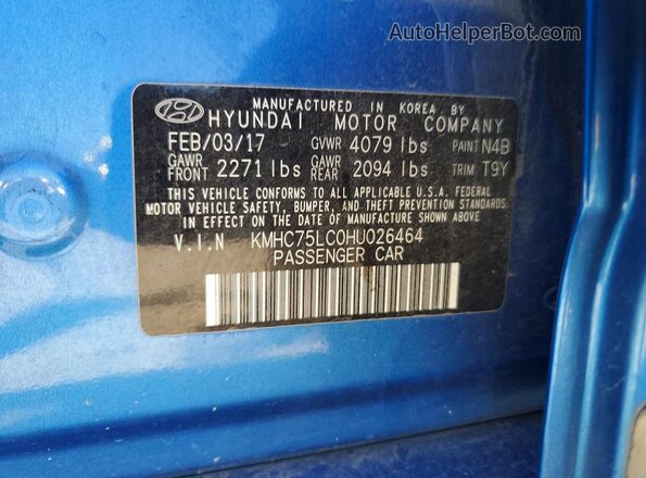KMHC75LC0HU026464 2017 HYUNDAI IONIQ Blue Vista interior de 360 grados