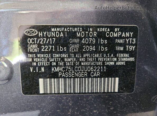 KMHC75LC0JU062211 2018 HYUNDAI IONIQ Gray Vista de la etiqueta del VIN
