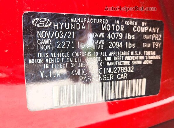 KMHC75LC1NU278932 2022 HYUNDAI IONIQ Red Вид підкапотного простору