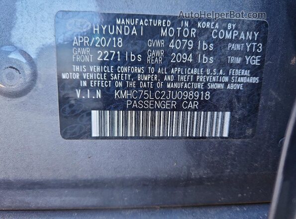 KMHC75LC2JU098918 2018 HYUNDAI IONIQ Gray ძრავის განყოფილების ხედი