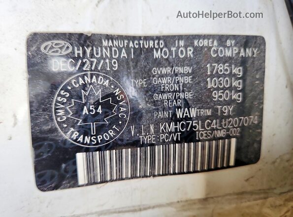 KMHC75LC4LU207074 2020 HYUNDAI IONIQ White Вид підкапотного простору