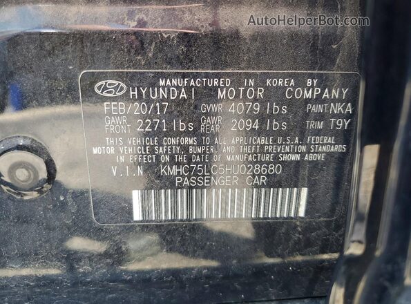 KMHC75LC5HU028680 2017 HYUNDAI IONIQ Black ძრავის განყოფილების ხედი