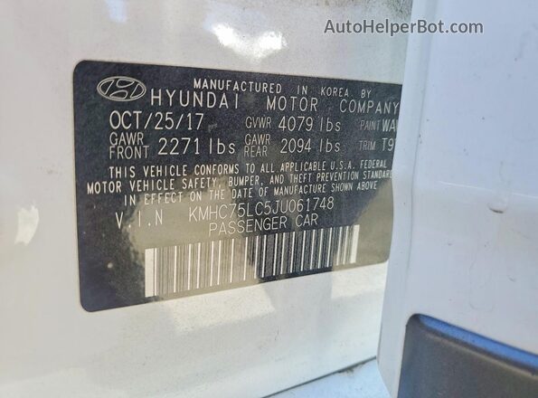 KMHC75LC5JU061748 2018 HYUNDAI IONIQ White ძრავის განყოფილების ხედი
